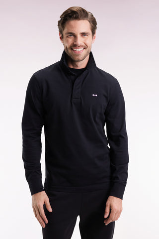 Maillot à manches longues en jersey de coton épais noir broderie nœud papillon coupe droite