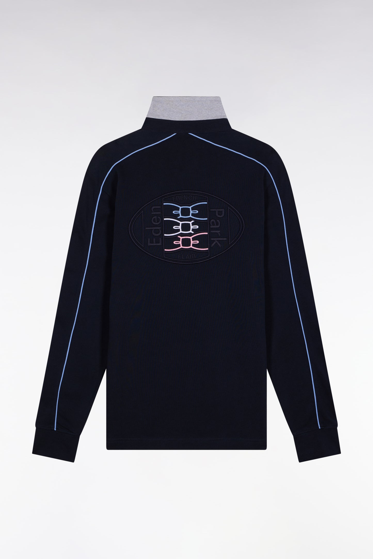 Maillot à manches longues en jersey de coton épais marine passepoils coupe droite