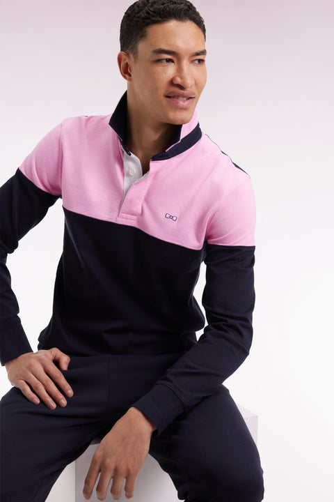 Maillot à manches longues en jersey bicolore marine et rose coupe droite - Image 3