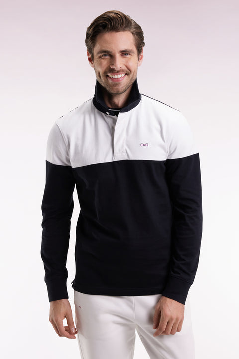 Maillot à manches longues en jersey bicolore noir et blanc coupe droite - Image 1