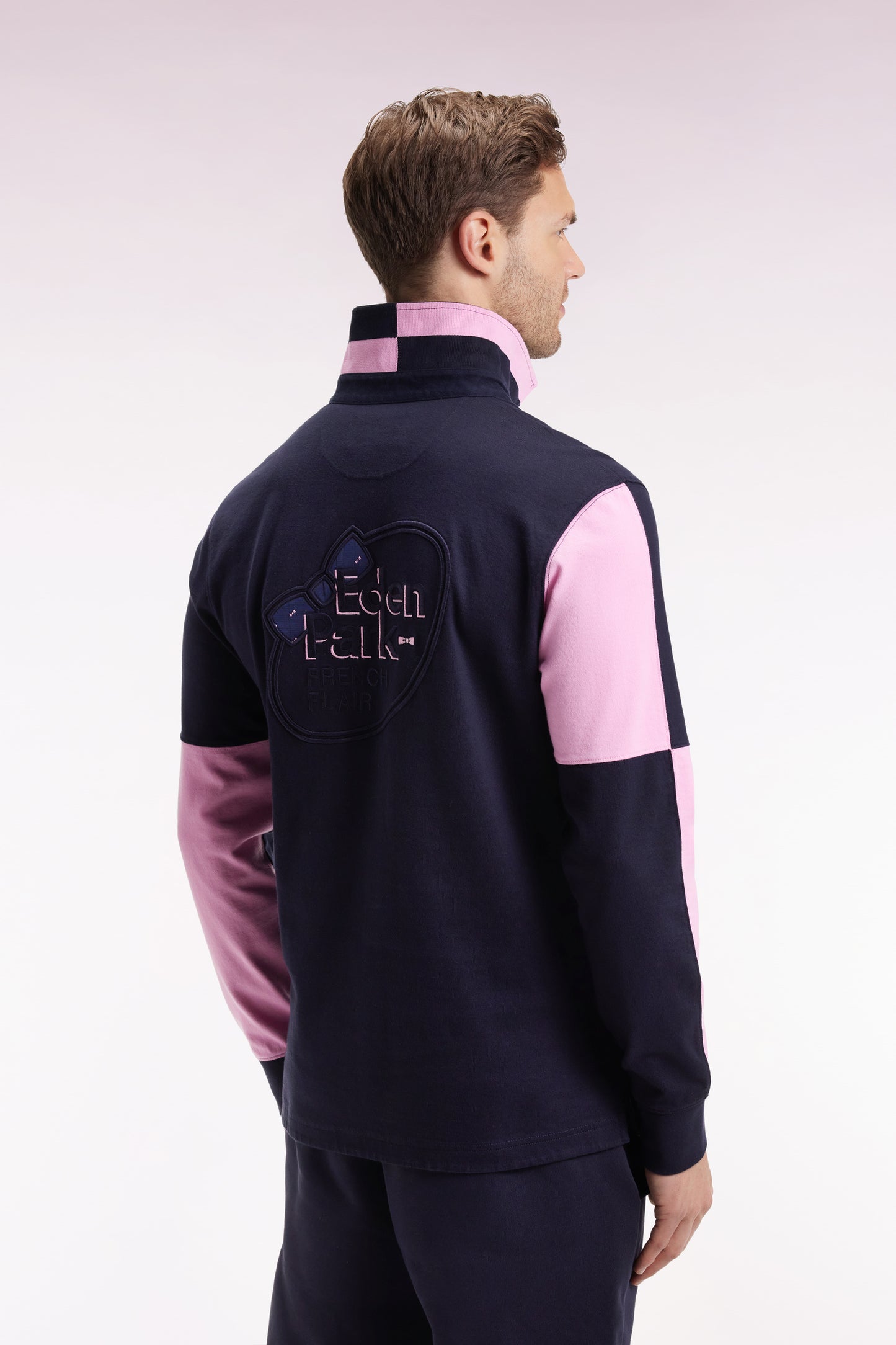 Maillot à manches longues en jersey colorblock marine coupe droite