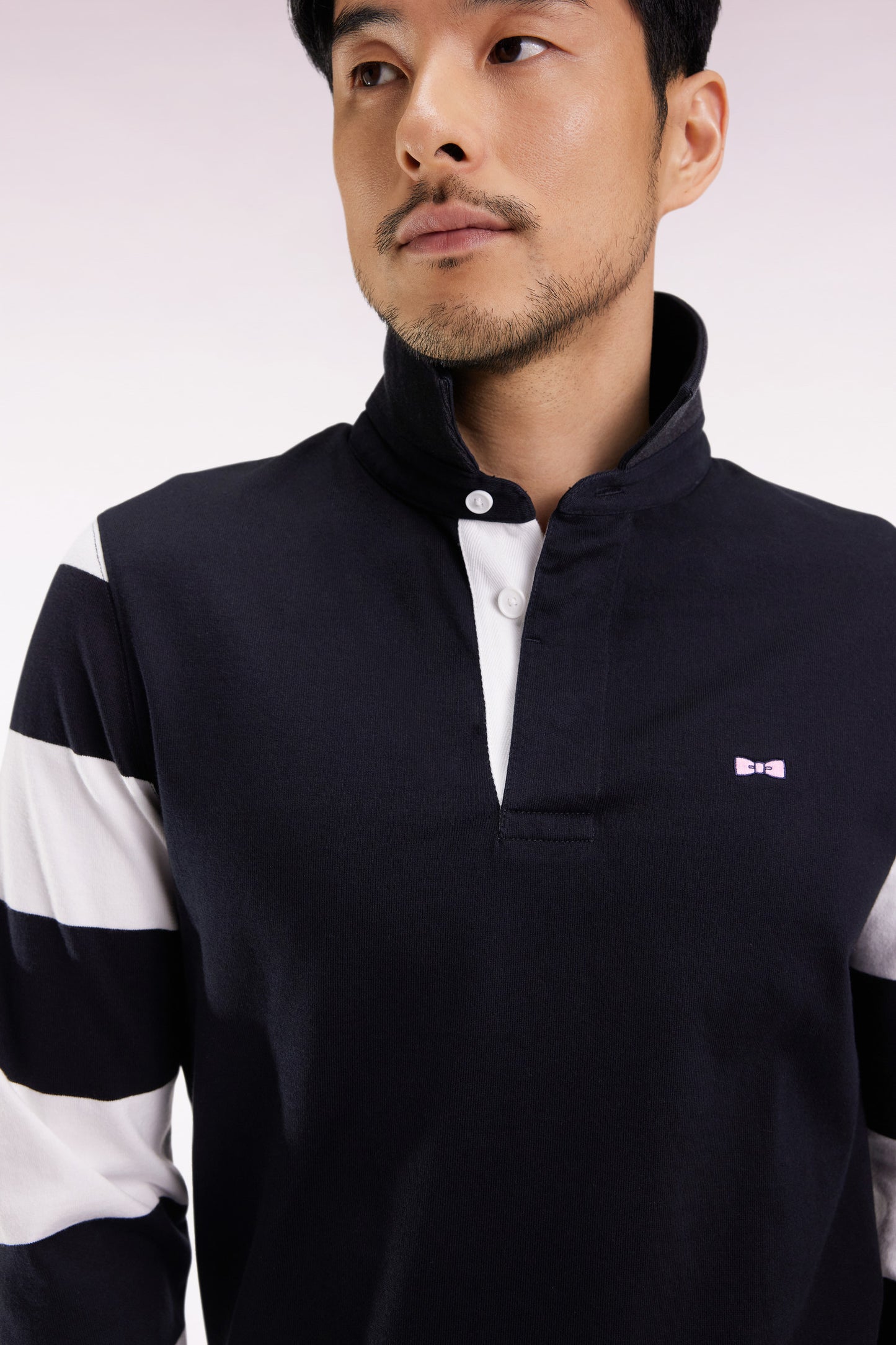 Maillot à manches longues rayées en molleton noir coupe droite