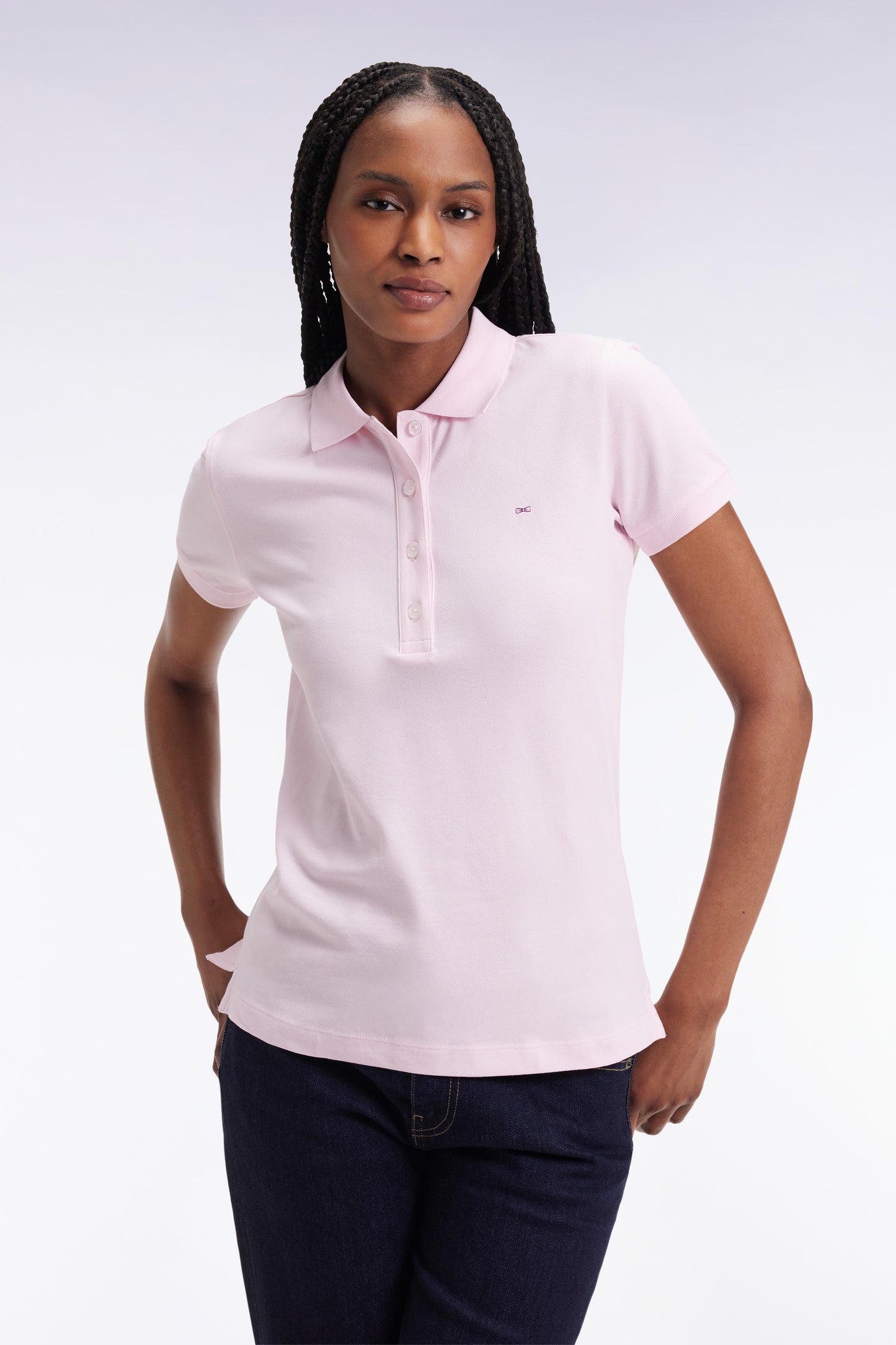 Polo manches courtes en coton stretch rose coupe slim