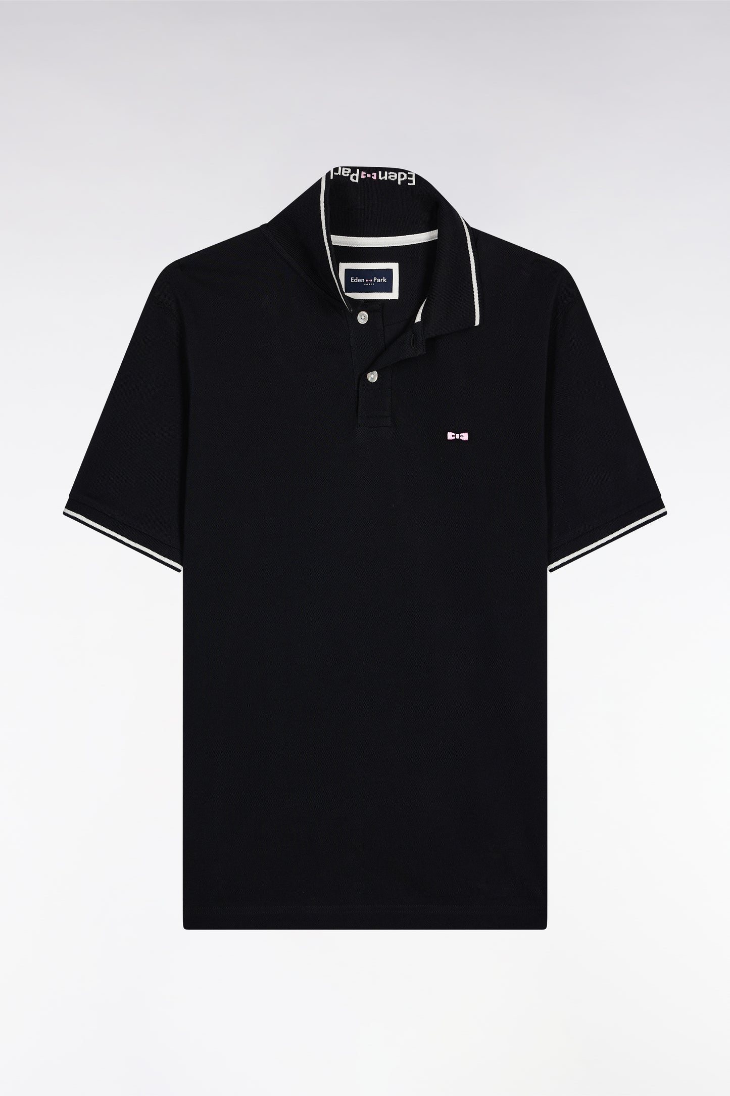 Black short-sleeved polo shirt