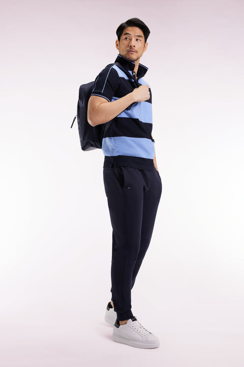 Blue cotton short-sleeved polo shirt with cotton piqué ring - Image 3