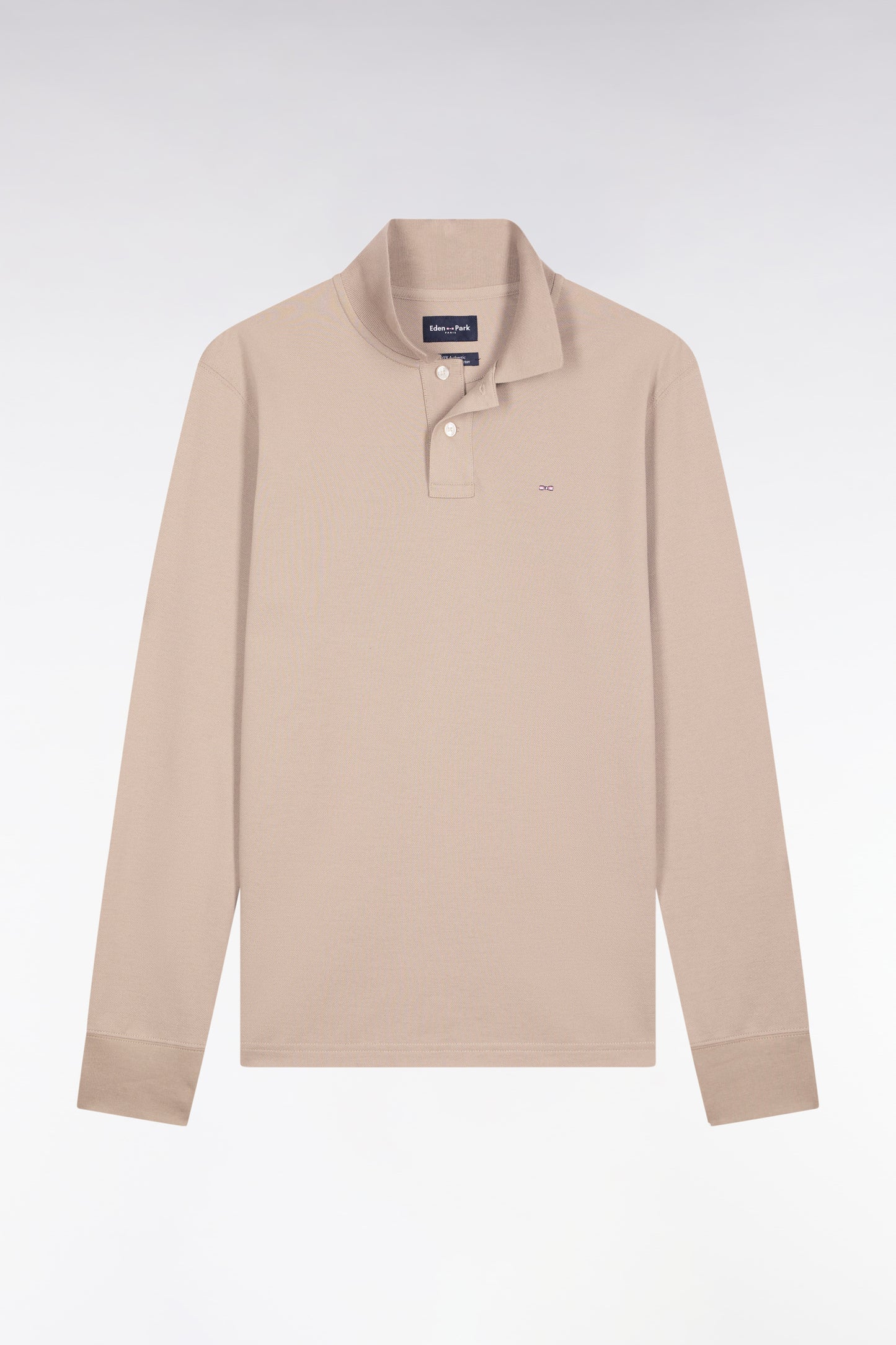 Polo à manches longues en coton Pima beige coupe droite