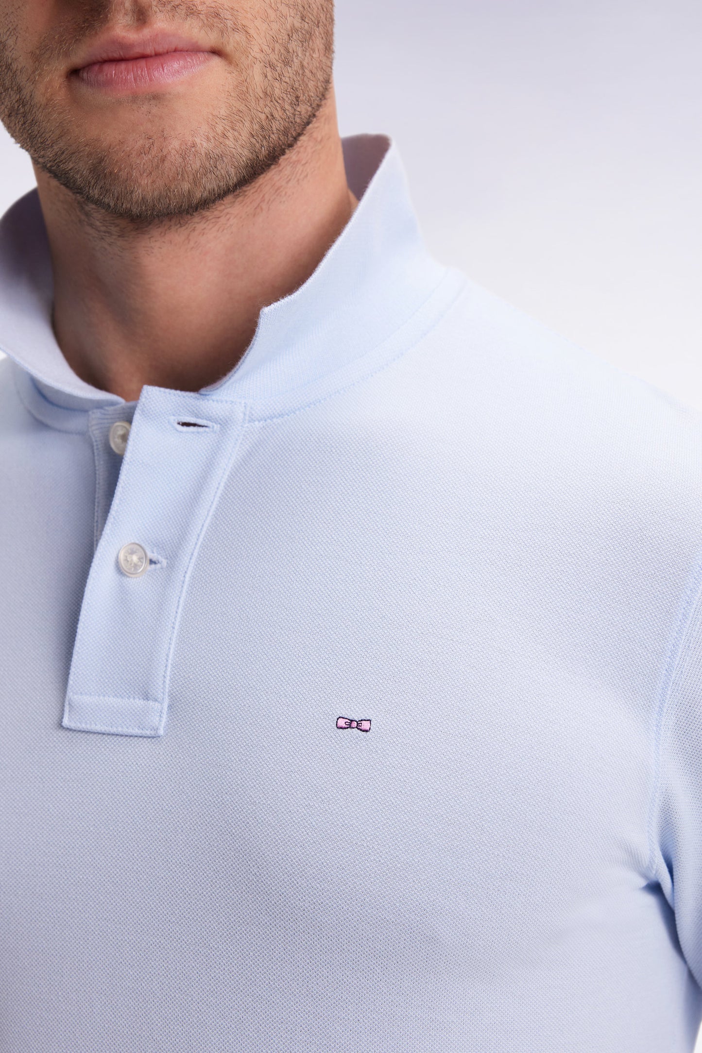 Polo à manches longues en coton Pima ciel coupe droite