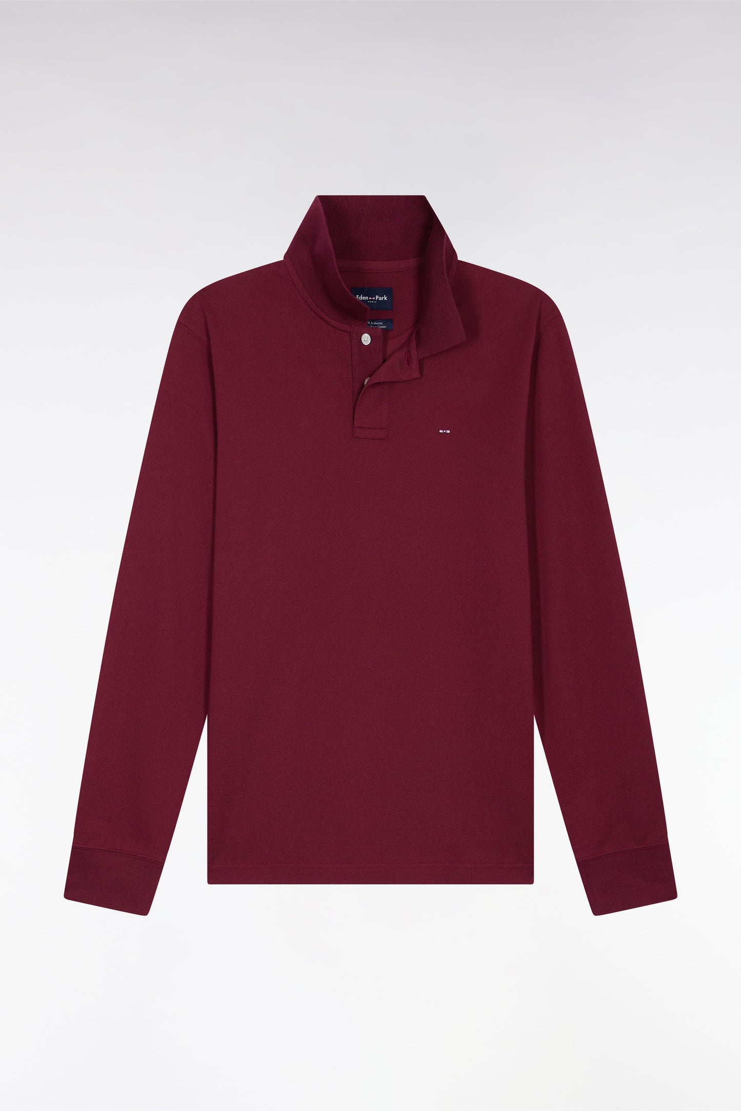 Polo à manches longues en coton Pima bordeaux coupe droite