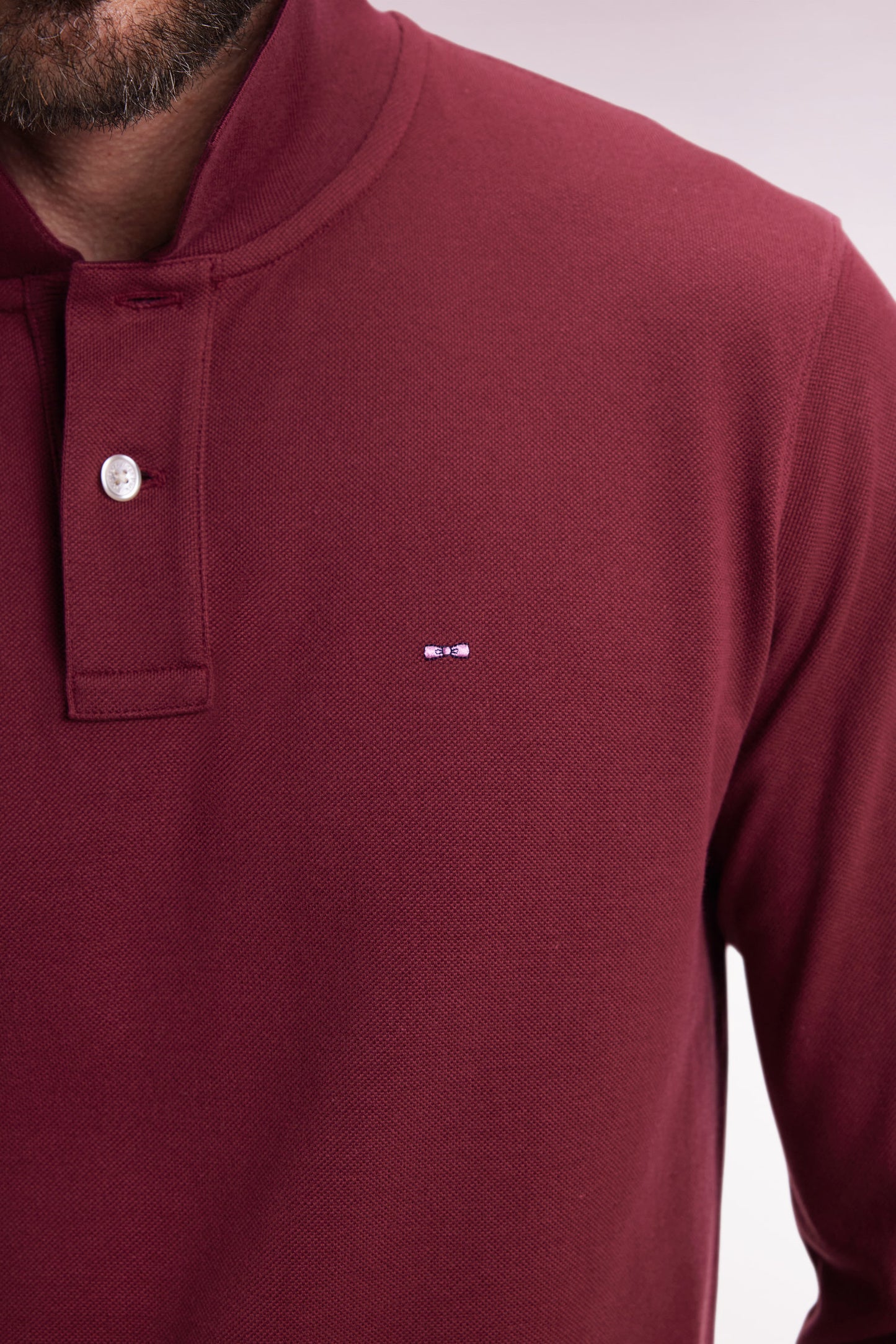 Polo à manches longues en coton Pima bordeaux coupe droite