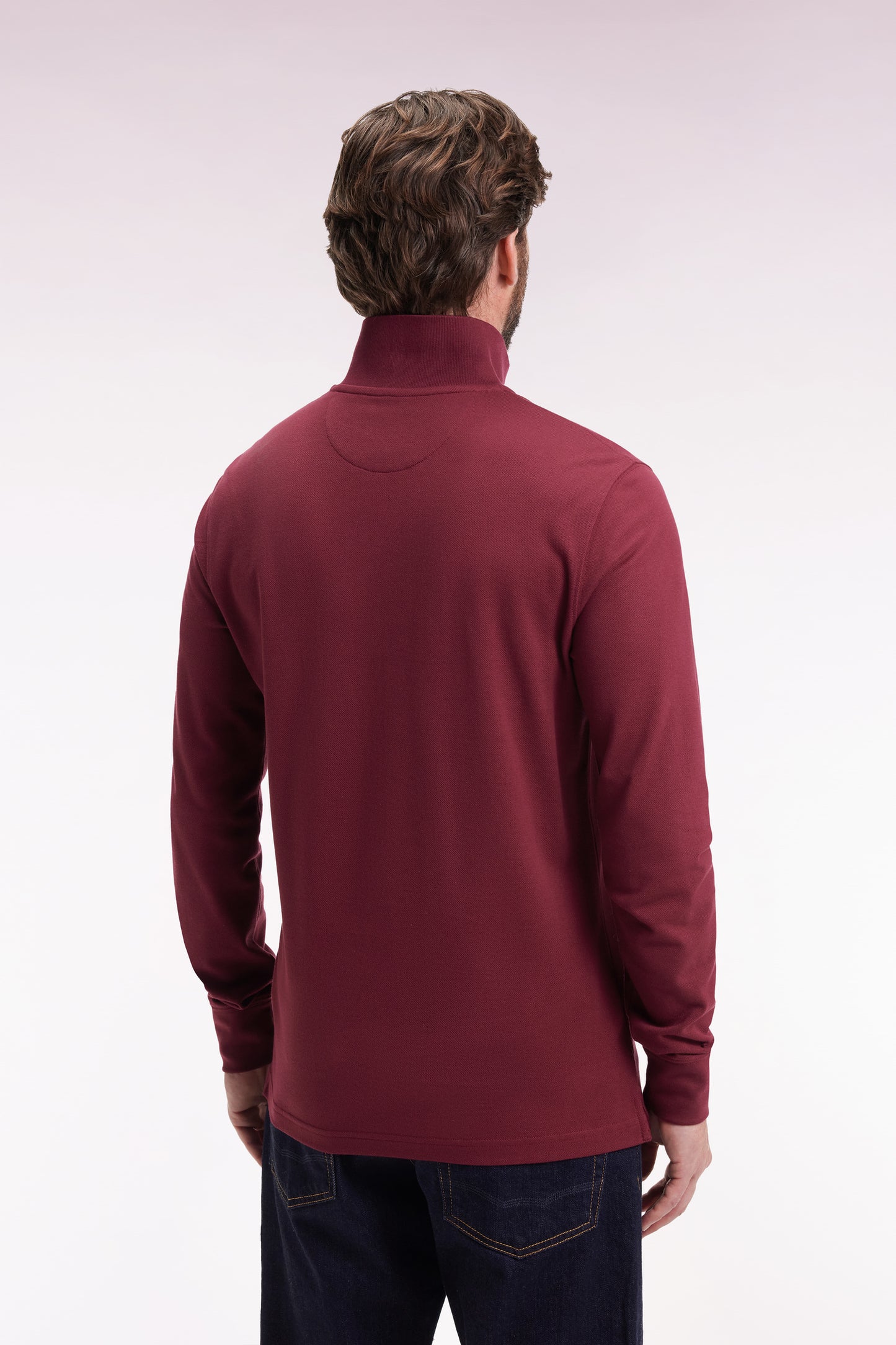 Polo à manches longues en coton Pima bordeaux coupe droite