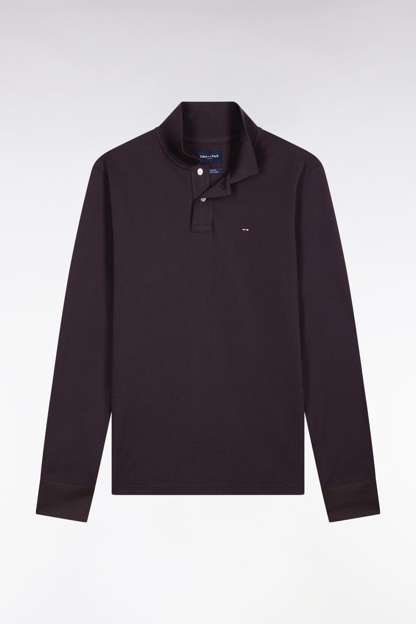 Polo à manches longues en coton Pima marron coupe droite