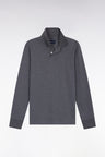 Polo à manches longues en coton chiné gris coupe droite
