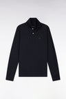 Polo à manches longues en coton chiné gris foncé coupe droite