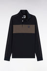 Polo tricolore à manches longues en coton stretch marine coupe slim