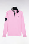 Polo à manches longues en coton rose brodé coupe droite