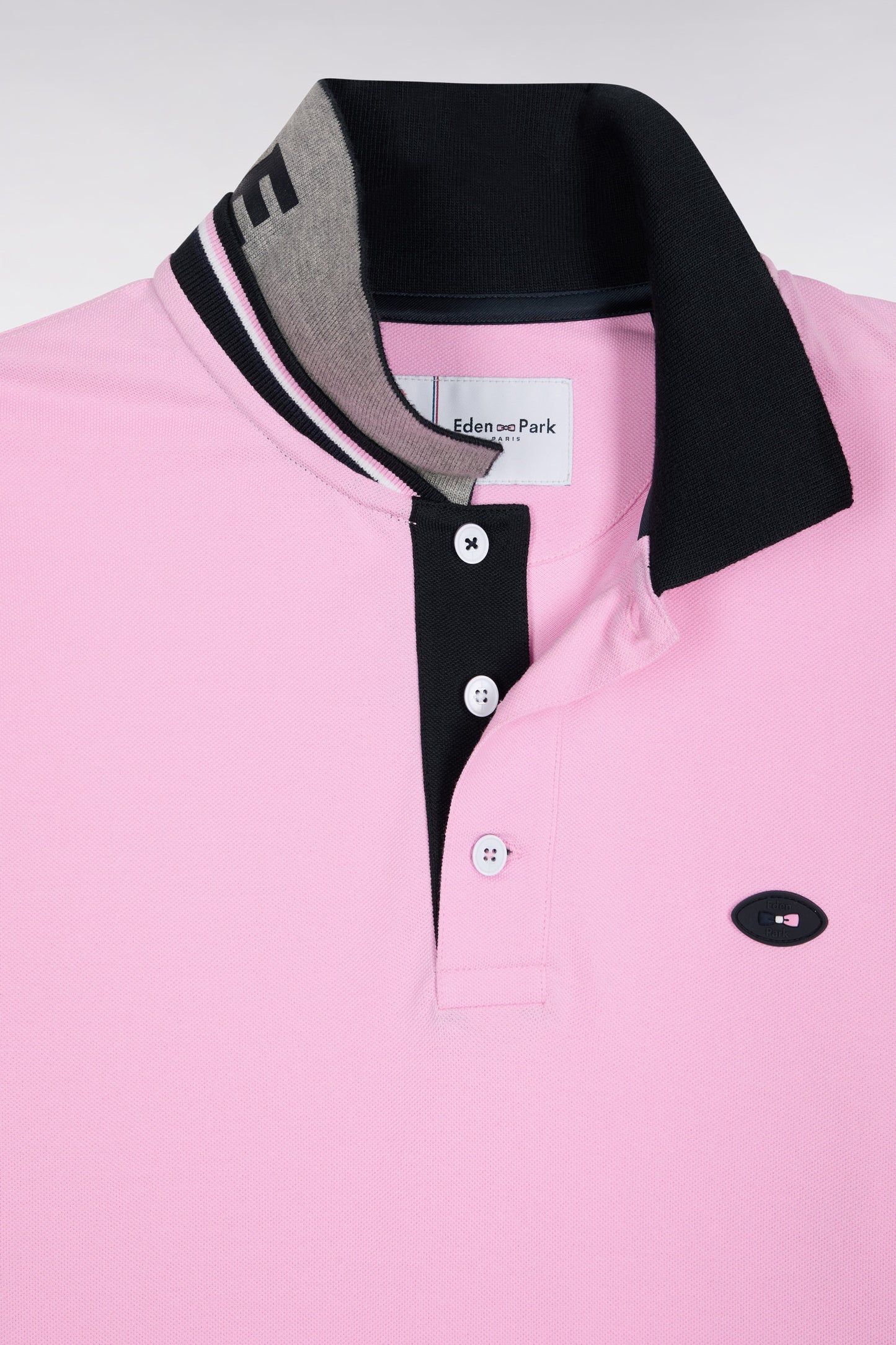 Polo à manches longues en coton rose brodé coupe droite