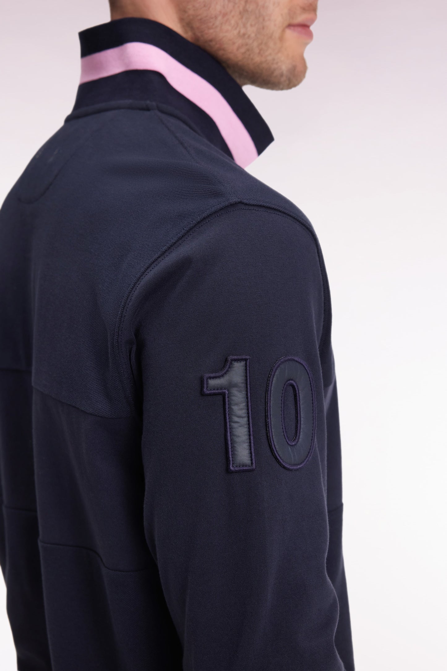 Polo à manches longues bimatière marine broderie 10 coupe Relaxed