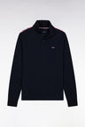 Polo à manches longues en piqué coton marine galon rose siglé