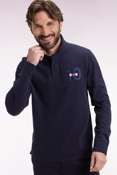Polo à manches longues en piqué coton marine broderie 10 - Image 3