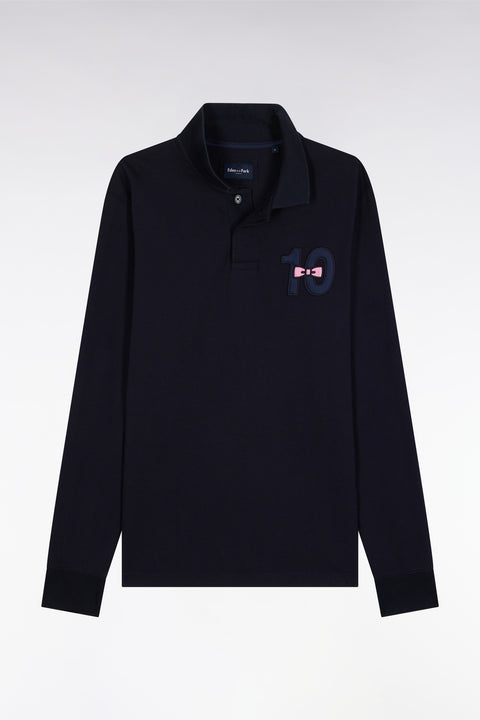 Polo à manches longues en piqué coton marine broderie 10 - Image 2