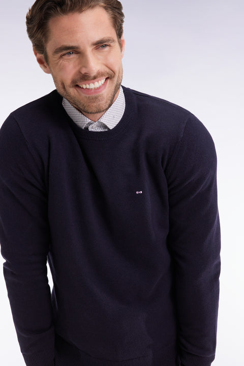 Pull col rond en laine et coton marine - Image 3