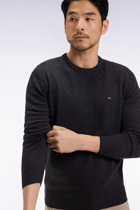 Pull col rond en laine et coton gris foncé - Image 3