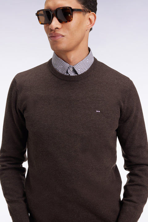 Pull col rond en laine et coton marron foncé - Image 3