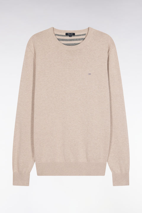 Pull col rond en laine et coton beige - Image 2