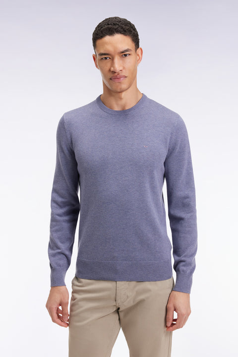 Pull col rond en laine et coton bleu - Image 1