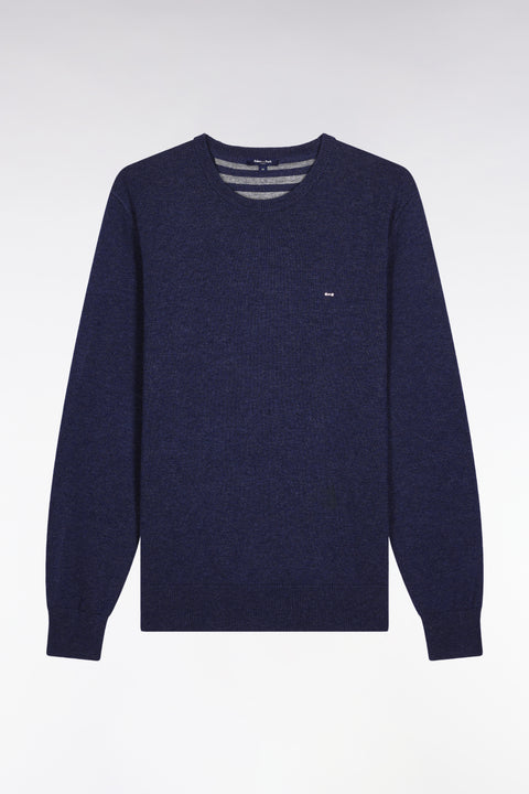 Pull col rond en laine et coton bleu foncé - Image 2
