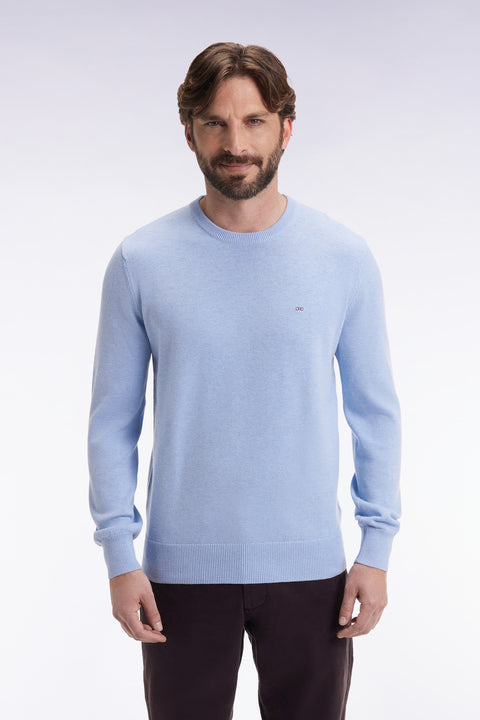 Pull col rond en laine et coton ciel - Image 1