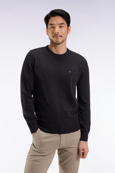 Pull col rond en laine et coton gris foncé - Image 1