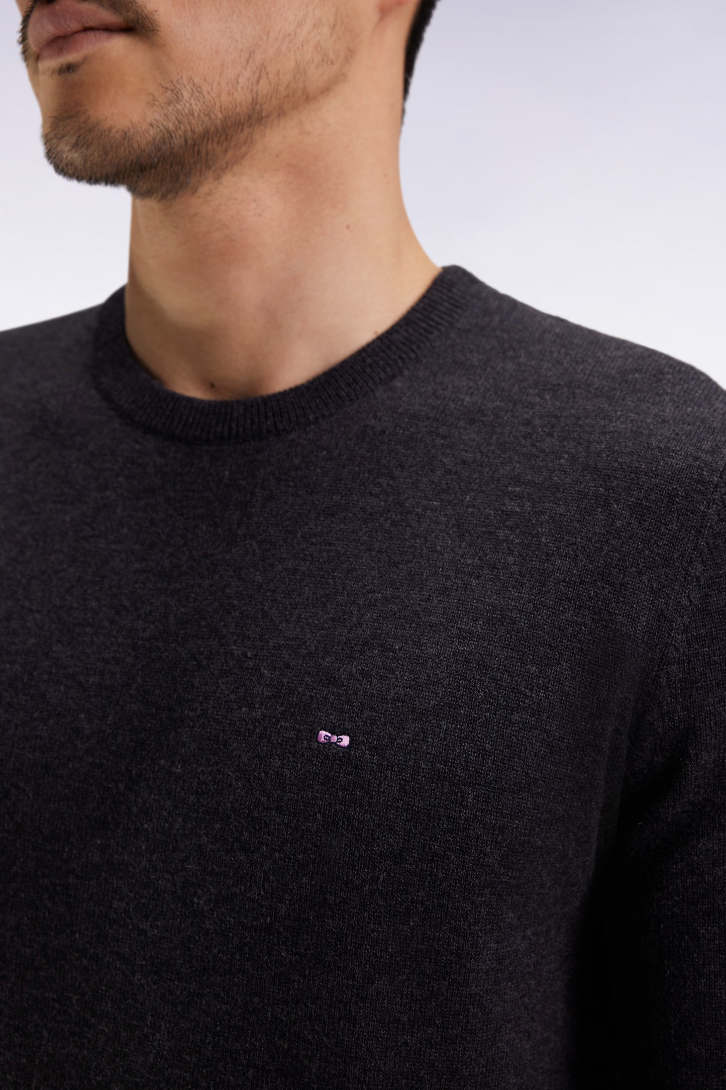 Dark grey wool and cotton round-neck sweater