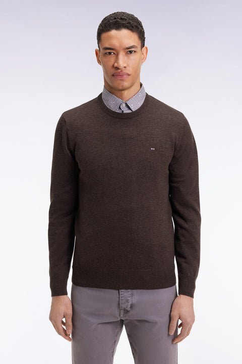 Pull col rond en laine et coton marron foncé - Image 1