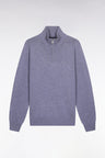 Grey-blue wool and cotton trucker-neck sweater