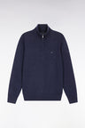 Pull col camionneur en laine et coton bleu