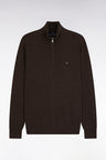 Brown wool and cotton trucker-neck sweater