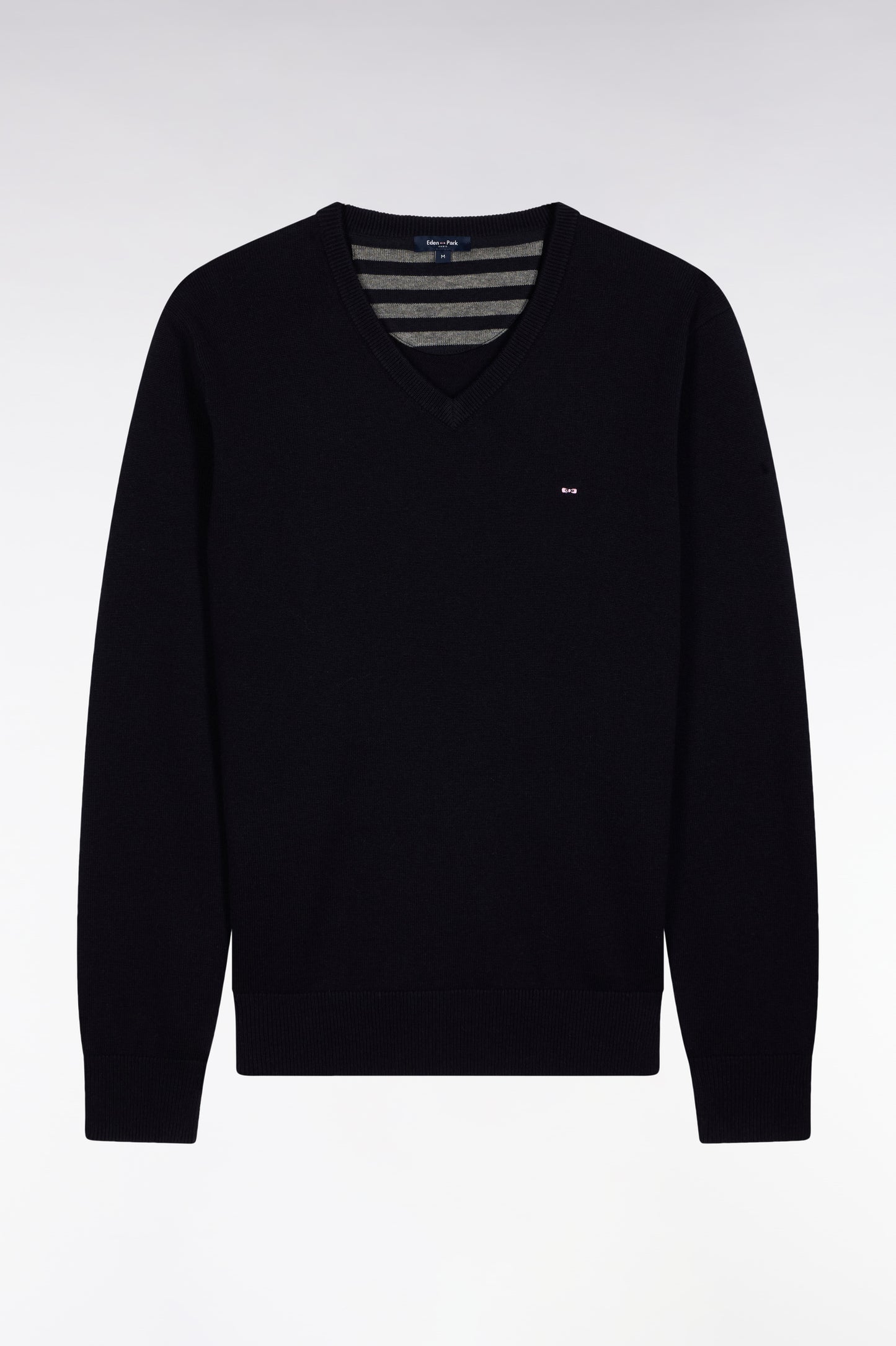 Pull col V en laine et coton bleu foncé