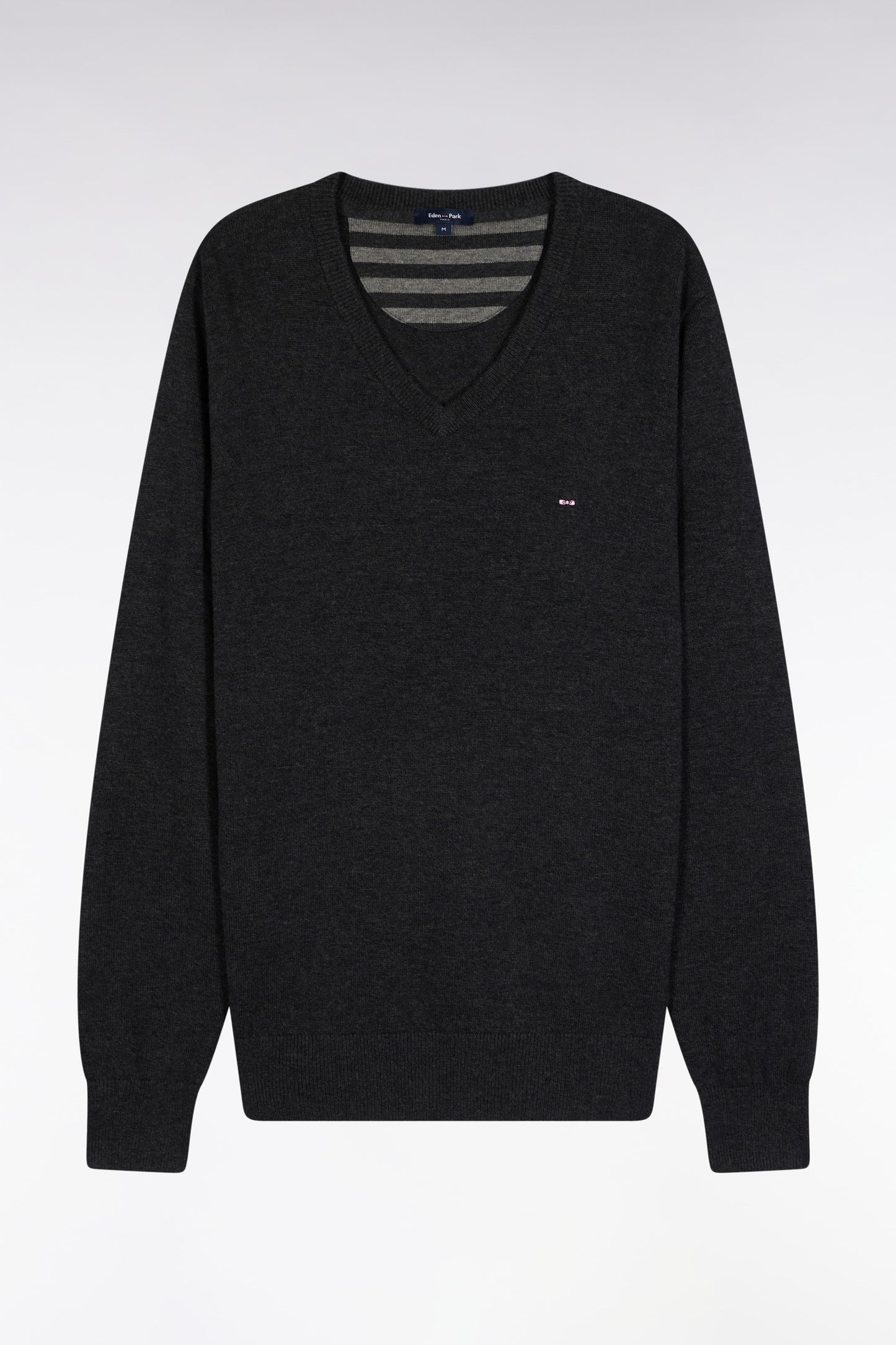 Pull col V en laine et coton gris foncé