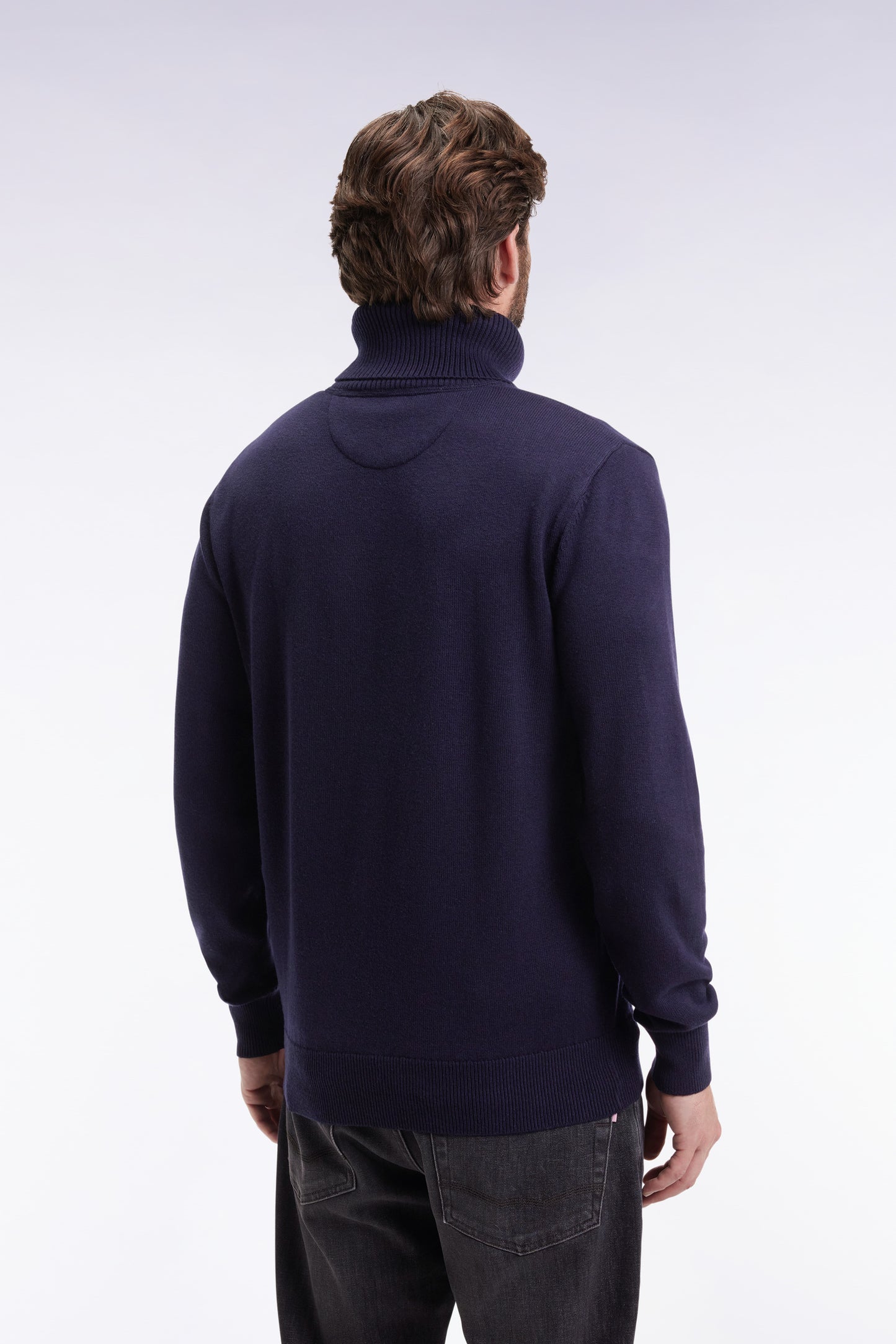 Navy wool and cotton turtleneck sweater