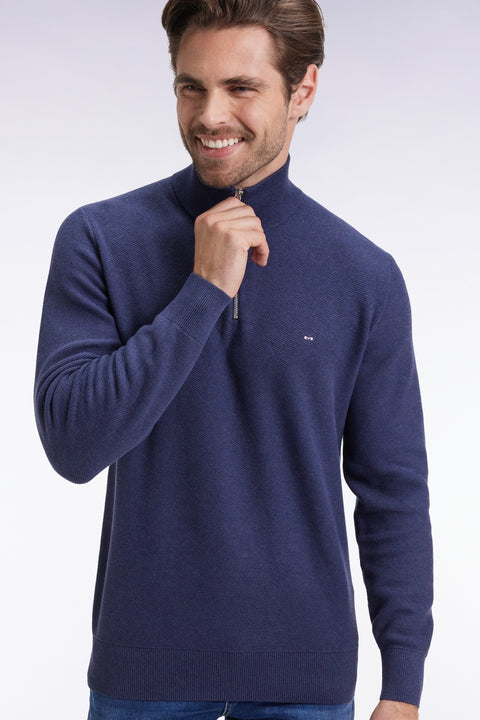Pull col camionneur en coton nid d'abeille marine - Image 3