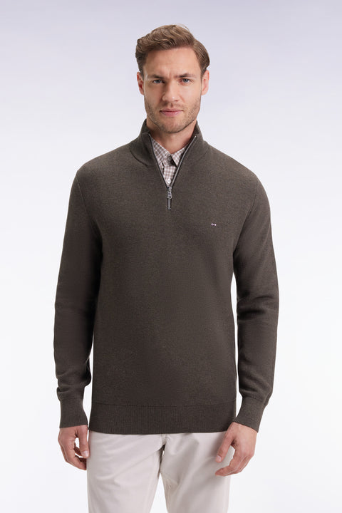 Pull col camionneur en coton nid d'abeille marron - Image 1