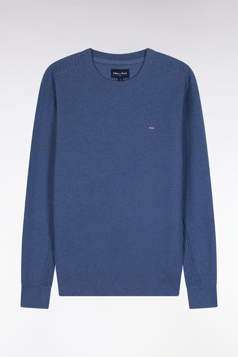 Pull col rond en coton nid d'abeille bleu - Image 2