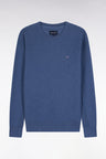 Pull col rond en coton nid d'abeille bleu