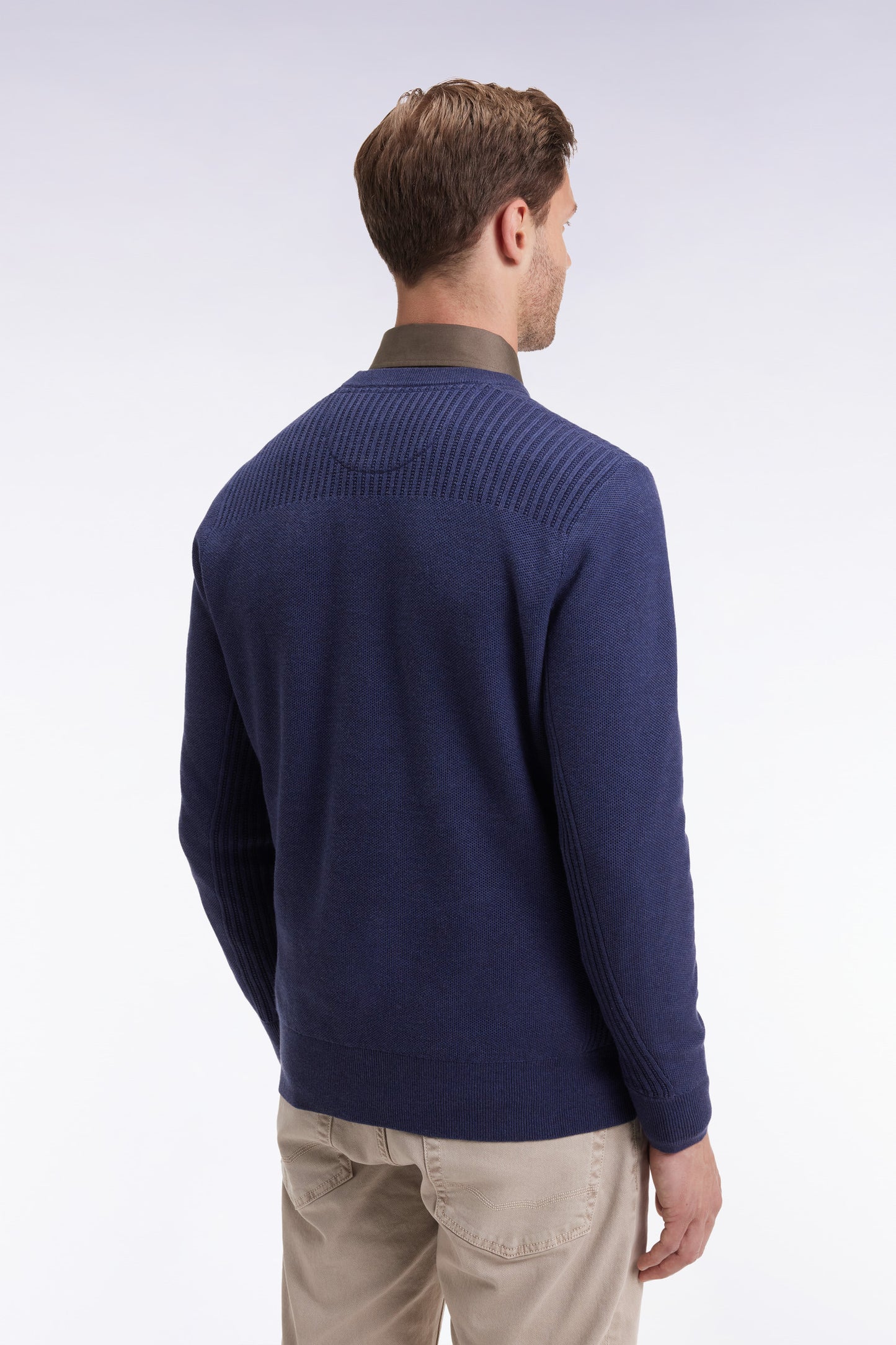Pull col rond en coton nid d'abeille marine