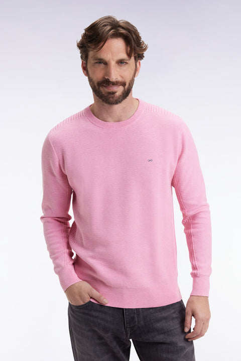 Pull col rond en coton nid d'abeille rose - Image 1