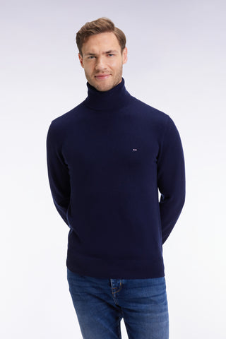 Pull col roulé en laine vierge et cachemire marine