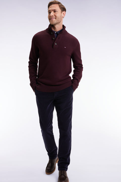 Pull col montant épais en laine et coton bordeaux - Image 2