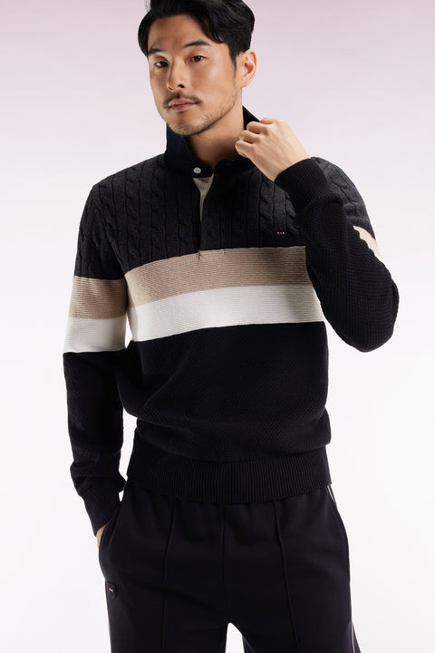 Pull col maillot en laine et coton torsadé noir et gris - Image 3