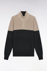 Pull col camionneur en coton gris à effet de rayure